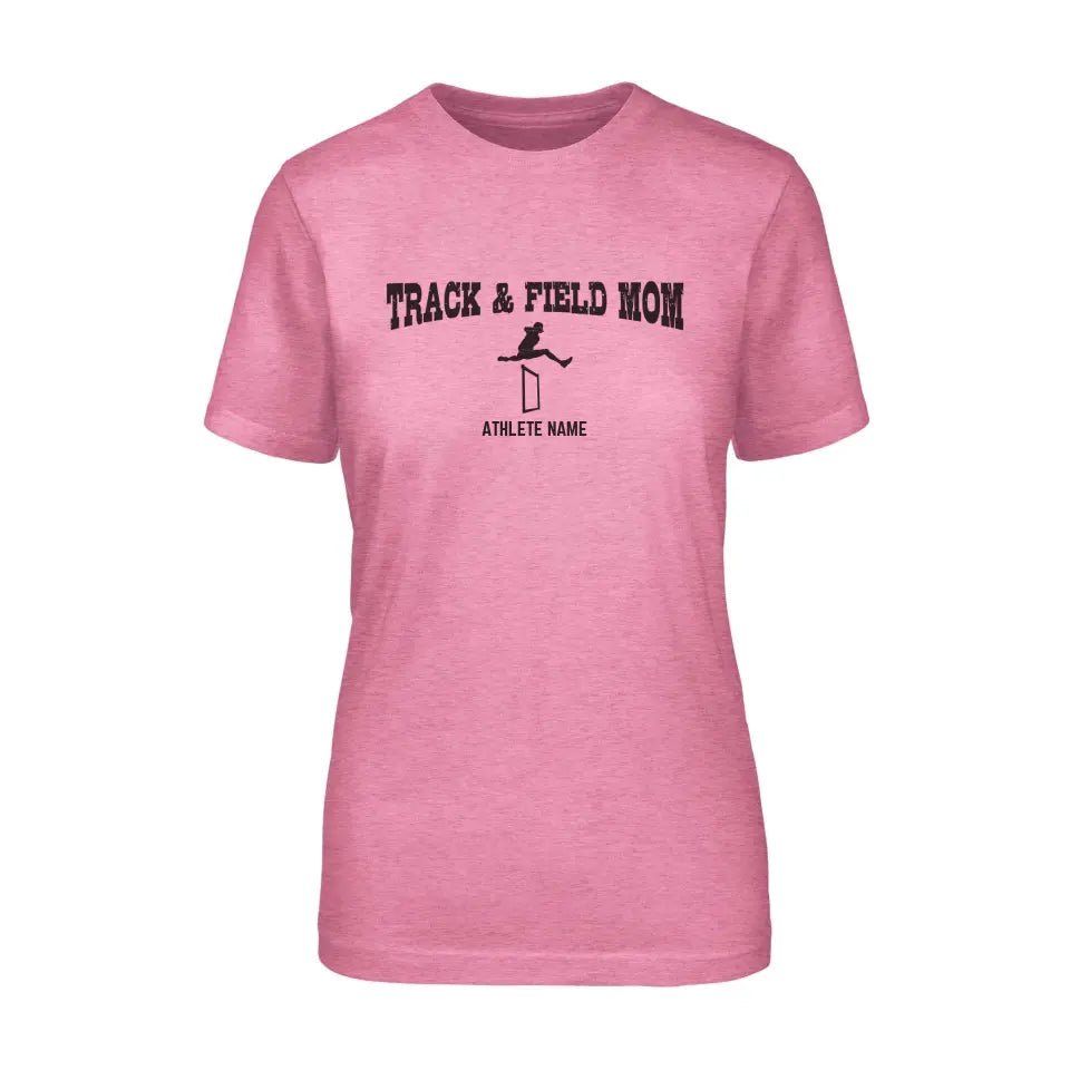 Hurdles Mom with Hurdler Icon and Hurdler Name on a Unisex T-Shirt with a Black Graphic