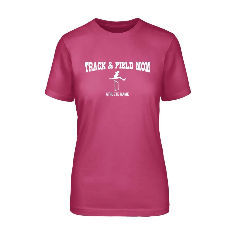Hurdles Mom with Hurdler Icon and Hurdler Name on a Unisex T-Shirt with a White Graphic