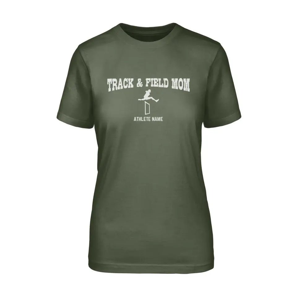 Hurdles Mom with Hurdler Icon and Hurdler Name on a Unisex T-Shirt with a White Graphic