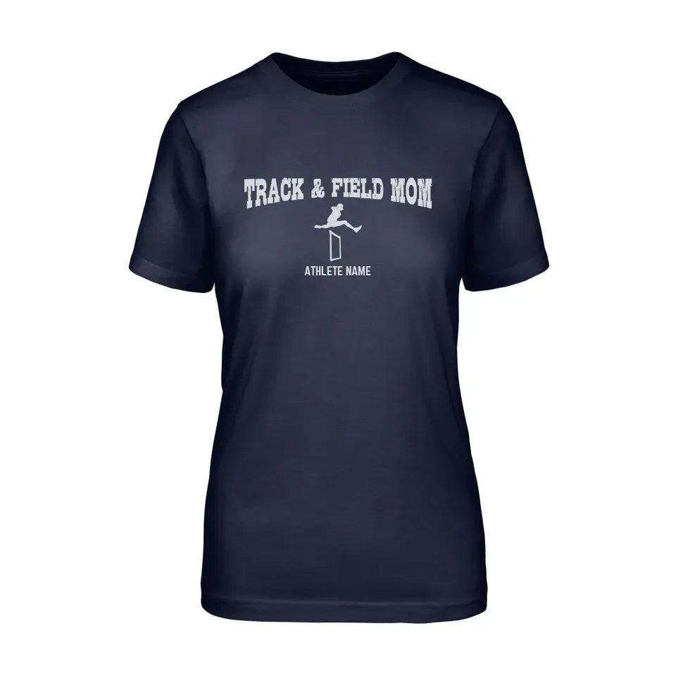 Hurdles Mom with Hurdler Icon and Hurdler Name on a Unisex T-Shirt with a White Graphic
