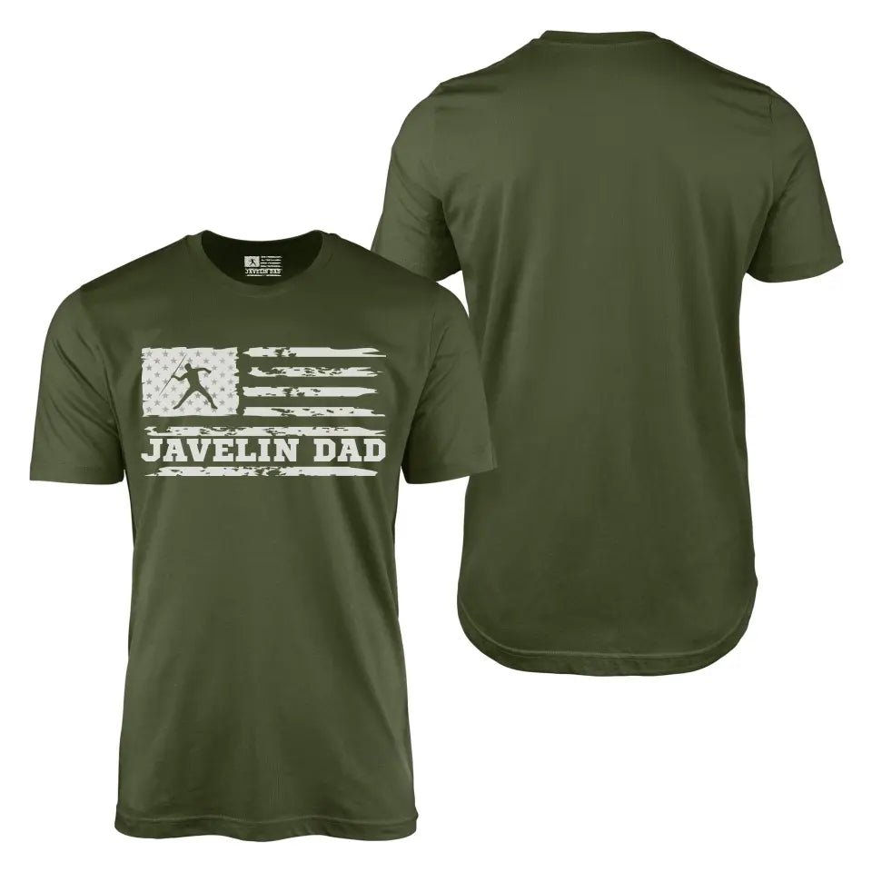 Javelin Dad Horizontal Flag With Javelin Thrower Name on a Men's T-Shirt with a White Graphic