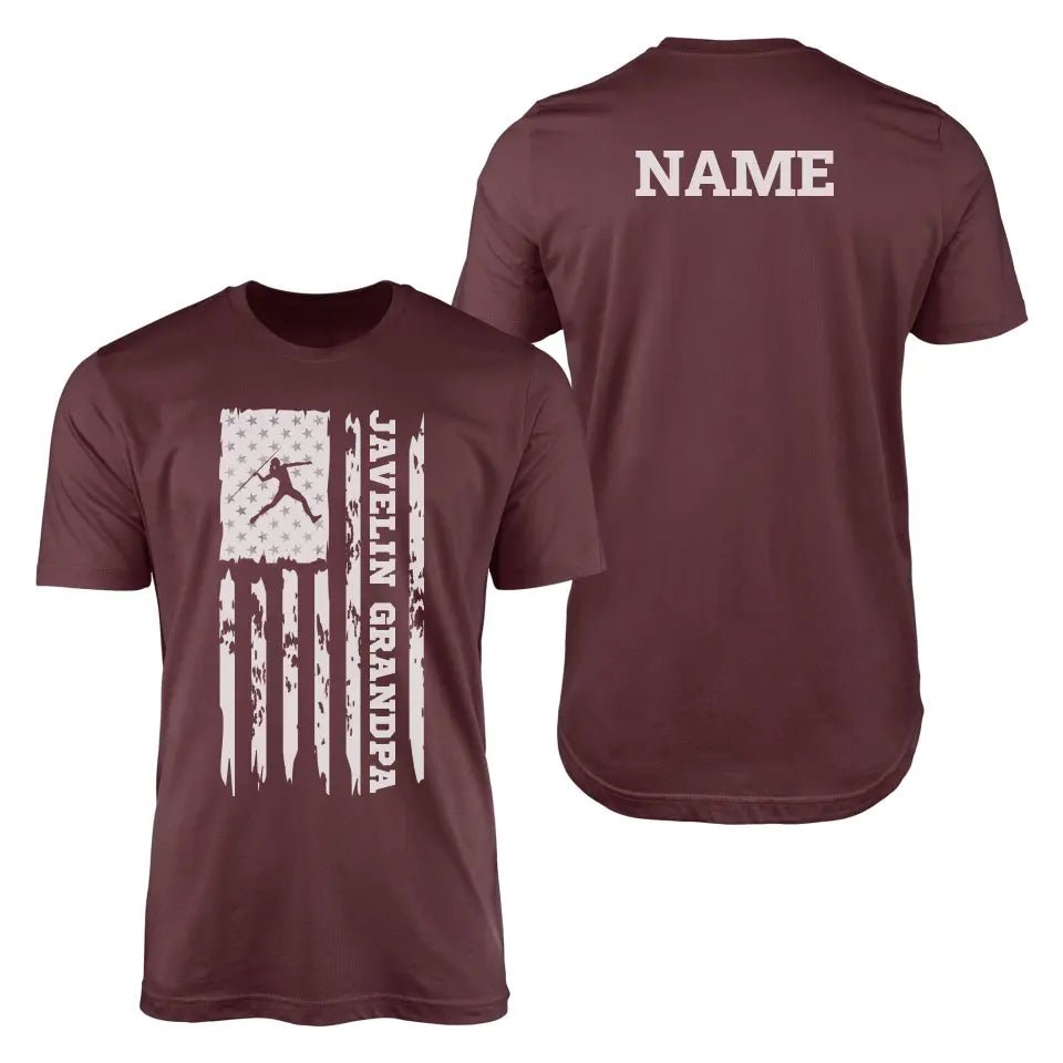 Javelin Grandpa Vertical Flag With Javelin Thrower Name on a Men's T-Shirt with a White Graphic