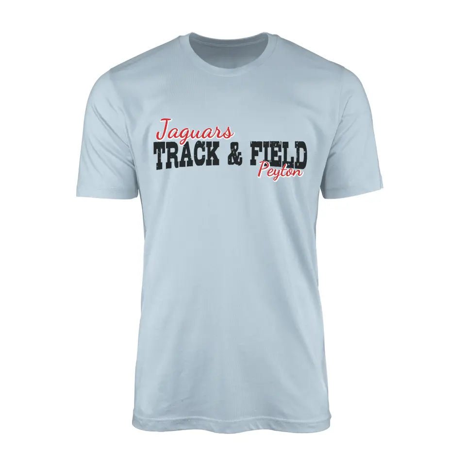 Custom Javelin Mascot and Javelin Thrower Name on a Men's T-Shirt with a Black Graphic