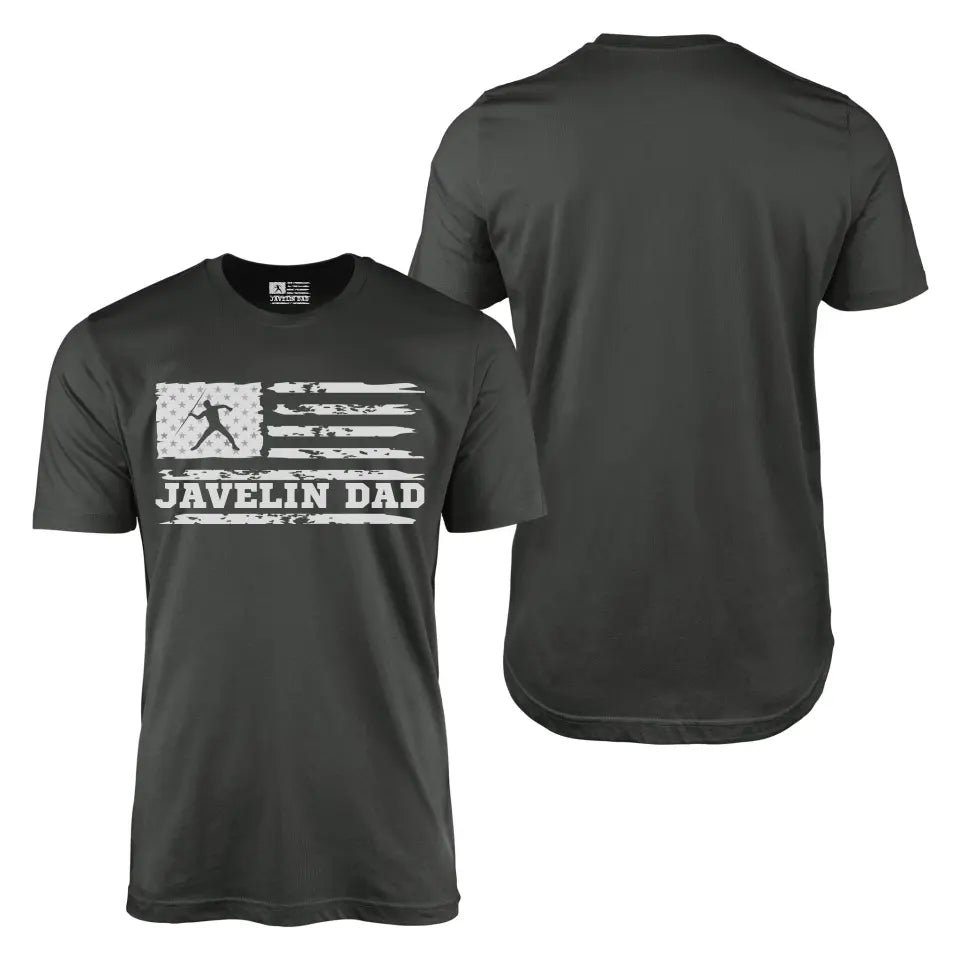 Javelin Dad Horizontal Flag With Javelin Thrower Name on a Men's T-Shirt with a White Graphic