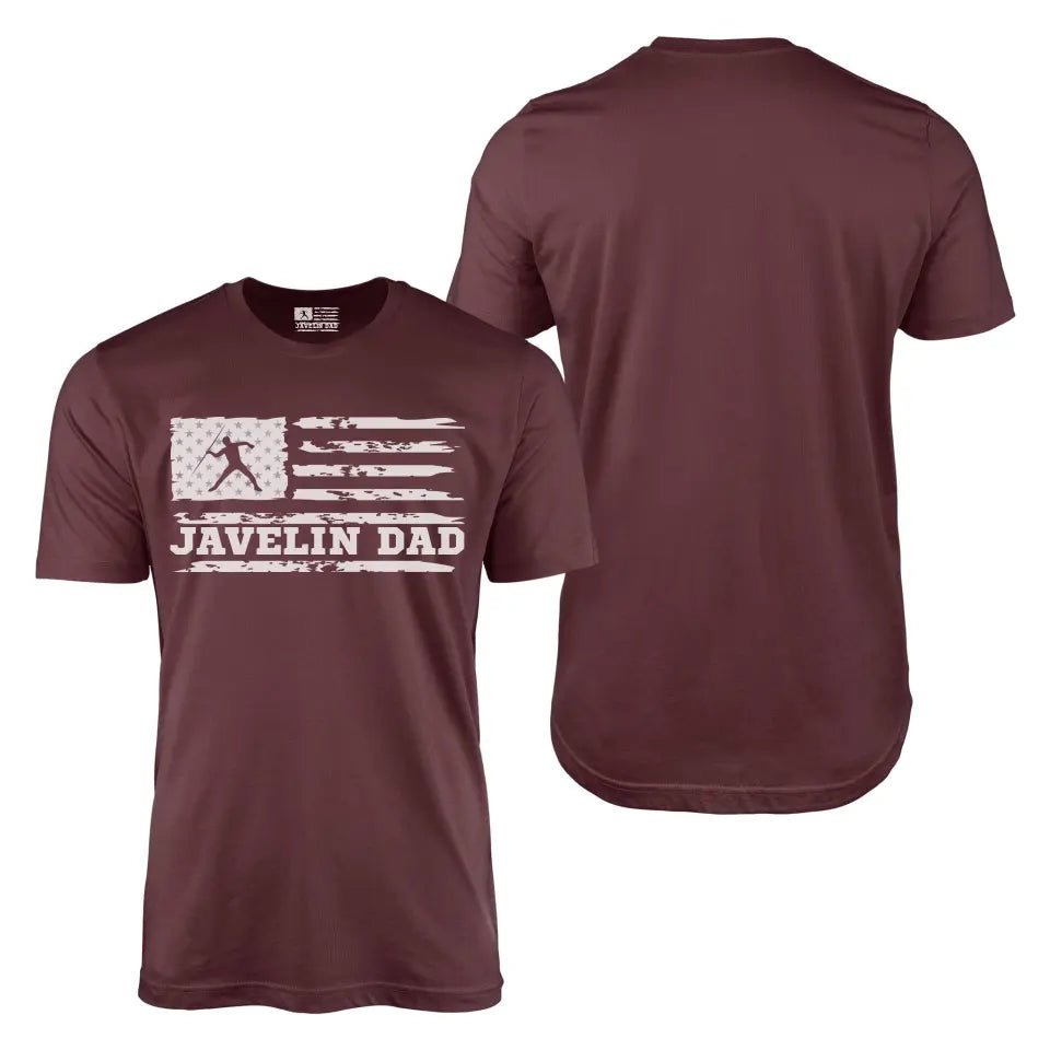 Javelin Dad Horizontal Flag With Javelin Thrower Name on a Men's T-Shirt with a White Graphic