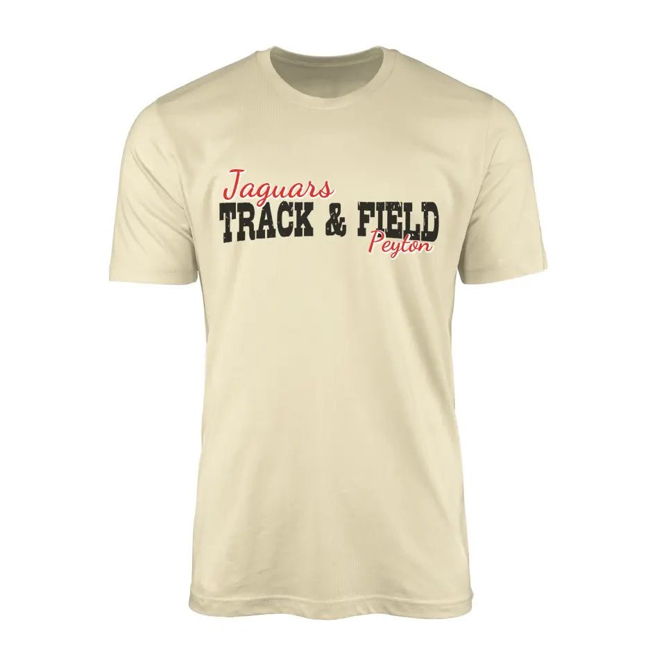 Custom Javelin Mascot and Javelin Thrower Name on a Men's T-Shirt with a Black Graphic