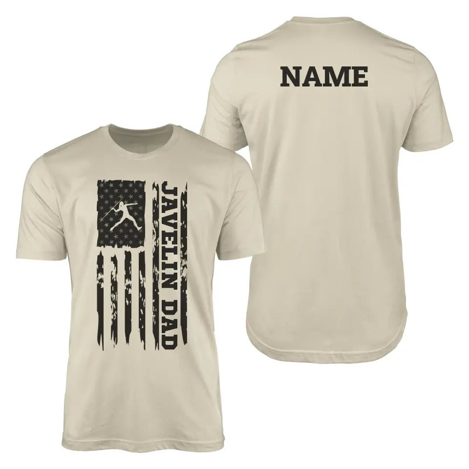 Javelin Dad Vertical Flag With Javelin Thrower Name on a Men's T-Shirt with a Black Graphic