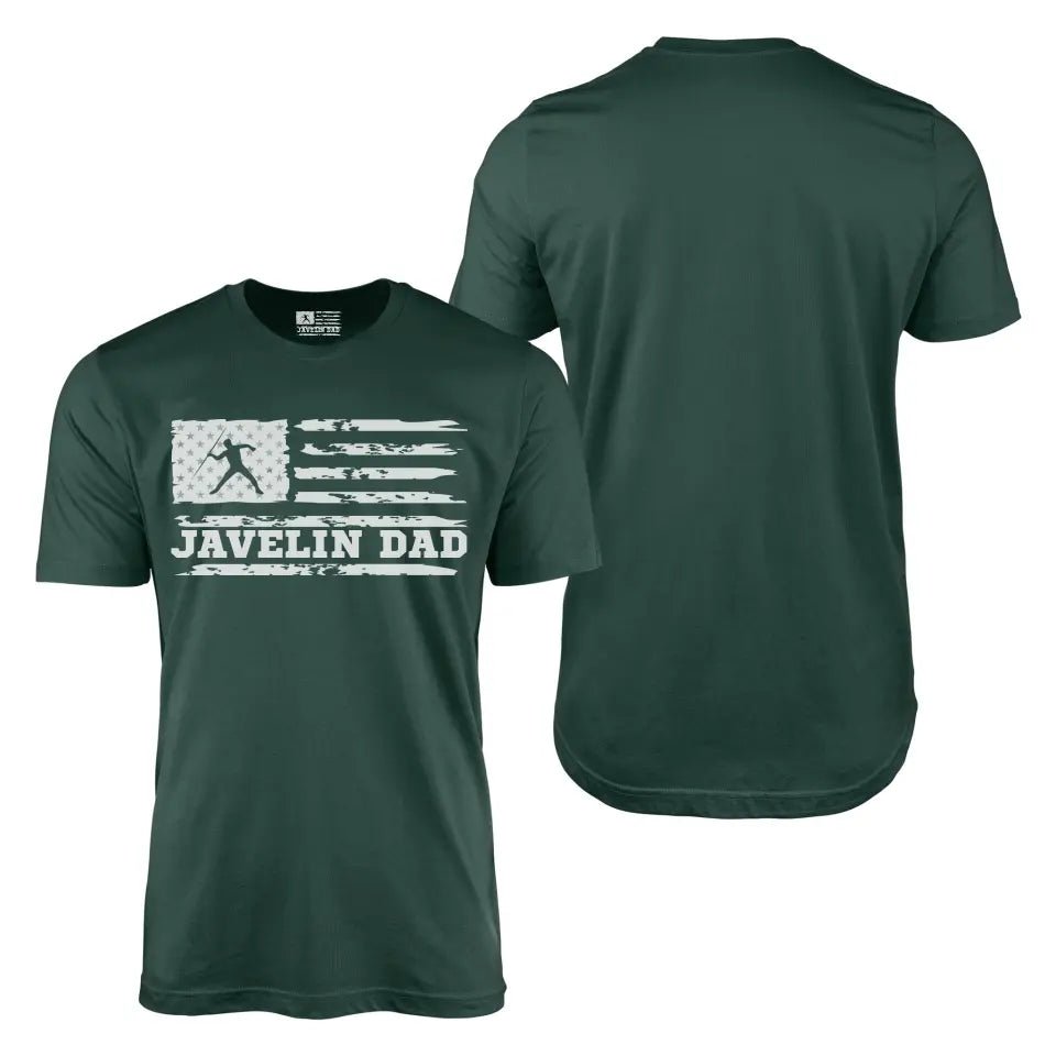 Javelin Dad Horizontal Flag With Javelin Thrower Name on a Men's T-Shirt with a White Graphic