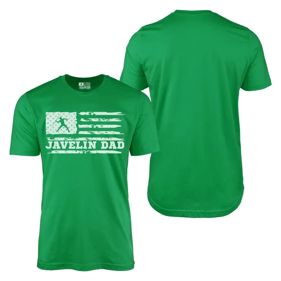 Javelin Dad Horizontal Flag With Javelin Thrower Name on a Men's T-Shirt with a White Graphic