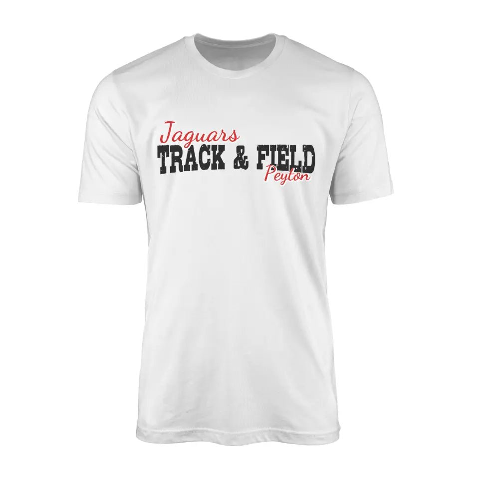Custom Javelin Mascot and Javelin Thrower Name on a Men's T-Shirt with a Black Graphic