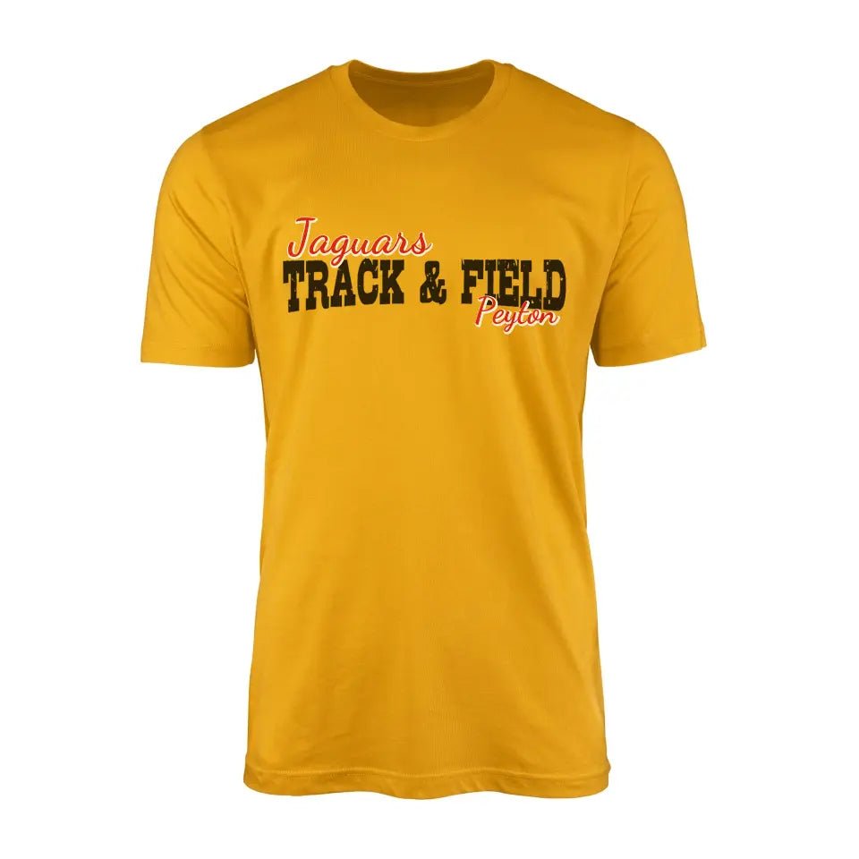 Custom Javelin Mascot and Javelin Thrower Name on a Men's T-Shirt with a Black Graphic