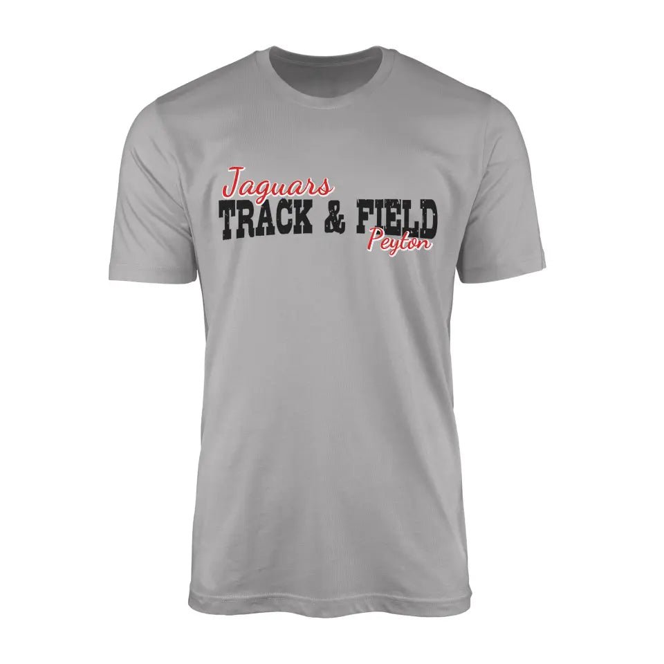 Custom Javelin Mascot and Javelin Thrower Name on a Men's T-Shirt with a Black Graphic