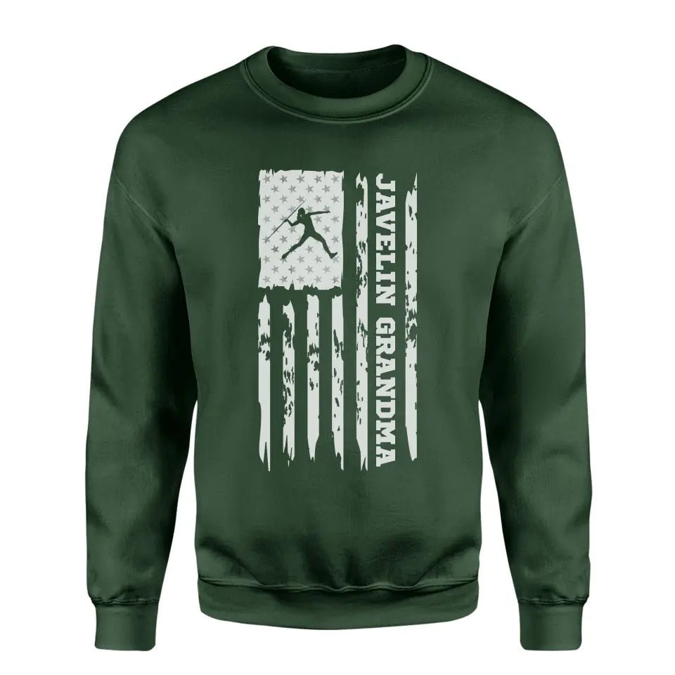 Javelin Grandma Vertical Flag on a Sweatshirt with a White Graphic