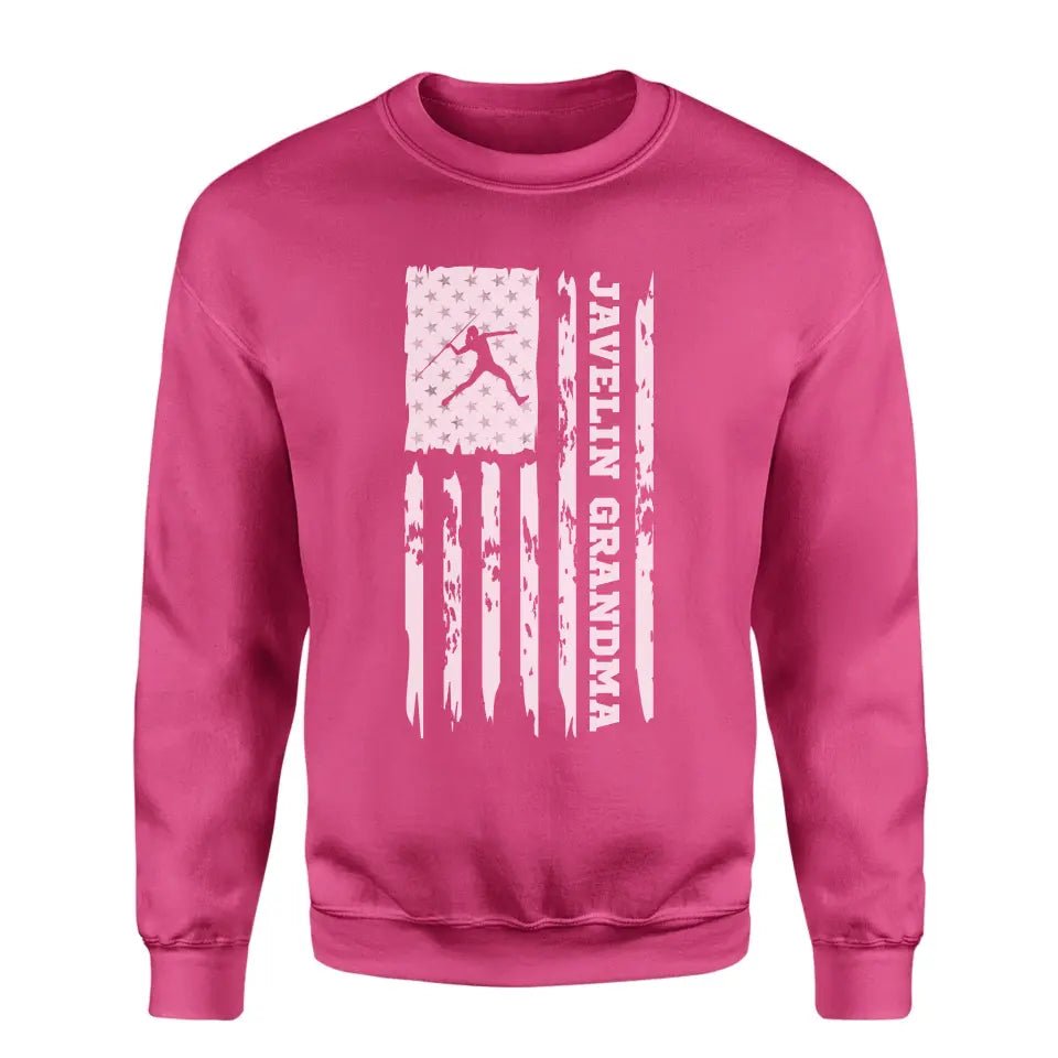 Javelin Grandma Vertical Flag on a Sweatshirt with a White Graphic