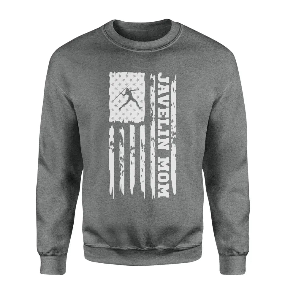 Javelin Mom Vertical Flag on a Sweatshirt with a White Graphic
