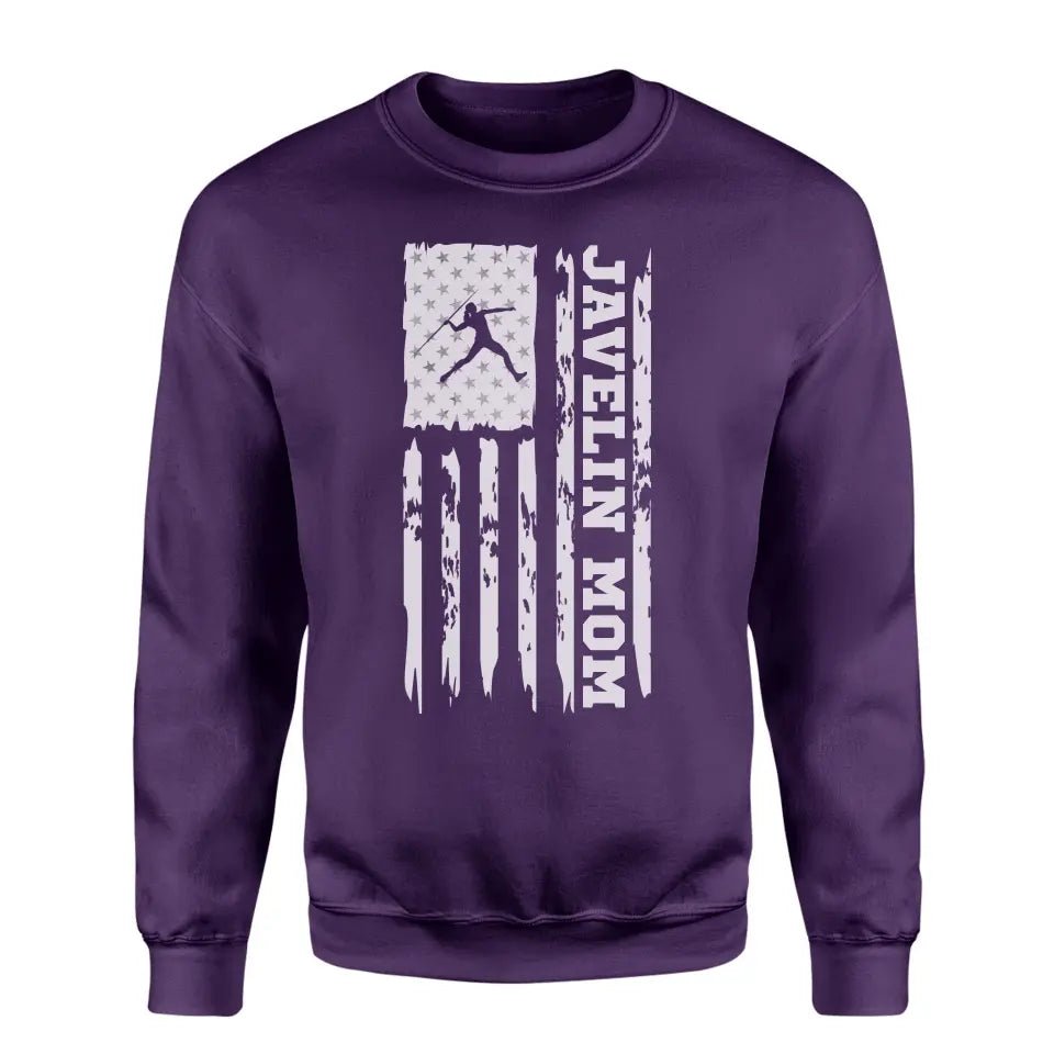 Javelin Mom Vertical Flag on a Sweatshirt with a White Graphic