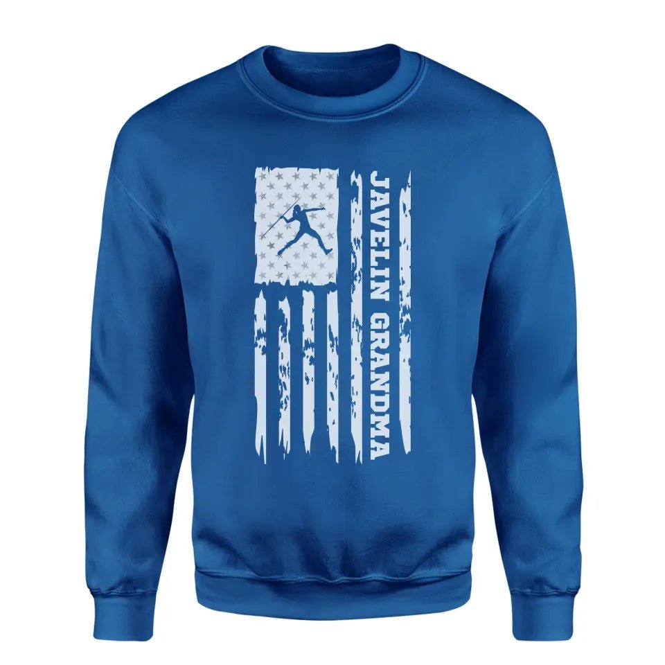 Javelin Grandma Vertical Flag on a Sweatshirt with a White Graphic