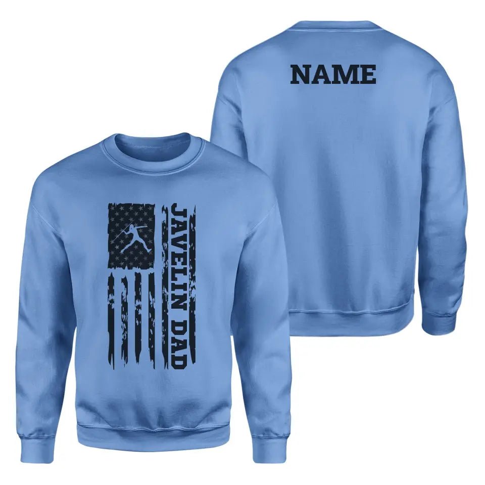 Javelin Dad Vertical Flag With Javelin Thrower Name on a Sweatshirt with a Black Graphic