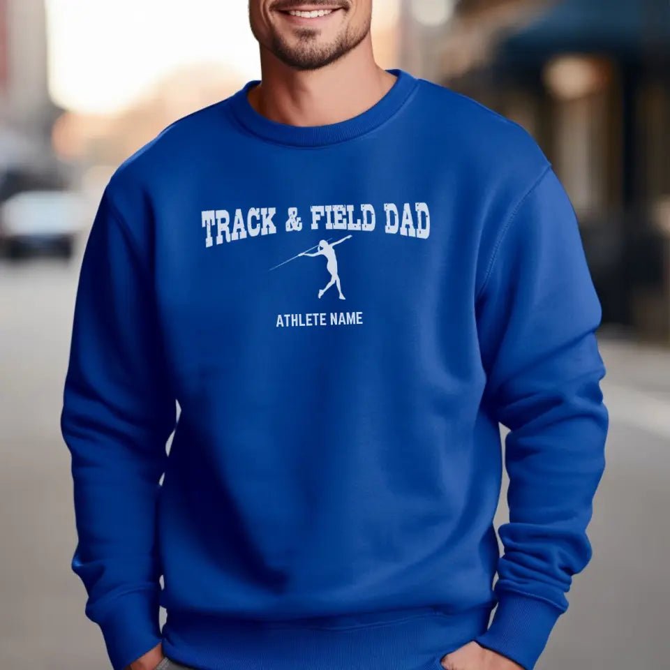 Javelin Dad with Javelin Thrower Icon and Javelin Thrower Name on a Sweatshirt with a White Graphic