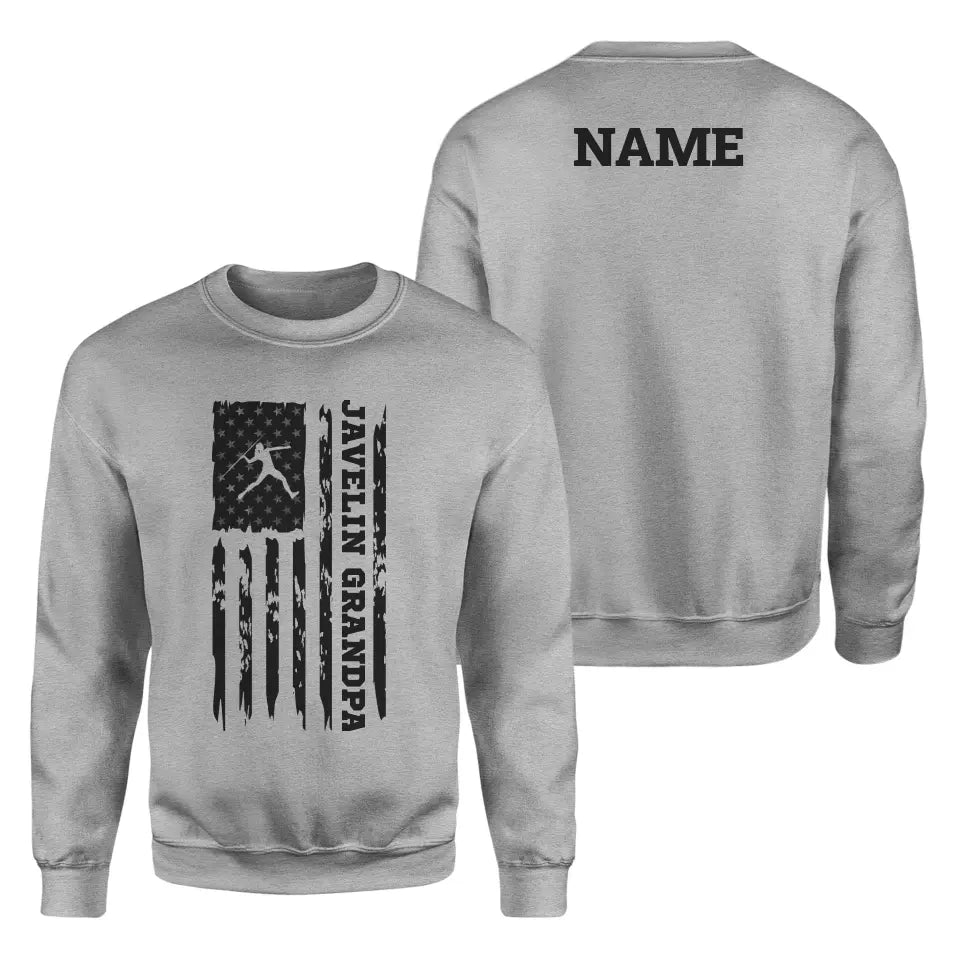 Javelin Grandpa Vertical Flag With Javelin Thrower Name on a Sweatshirt with a Black Graphic