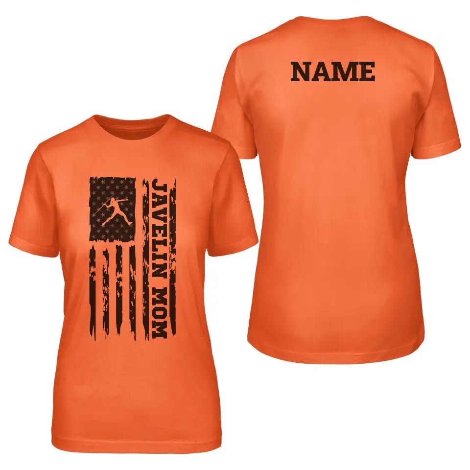 Javelin Mom Vertical Flag With Javelin Thrower Name on a Unisex T-Shirt with a Black Graphic