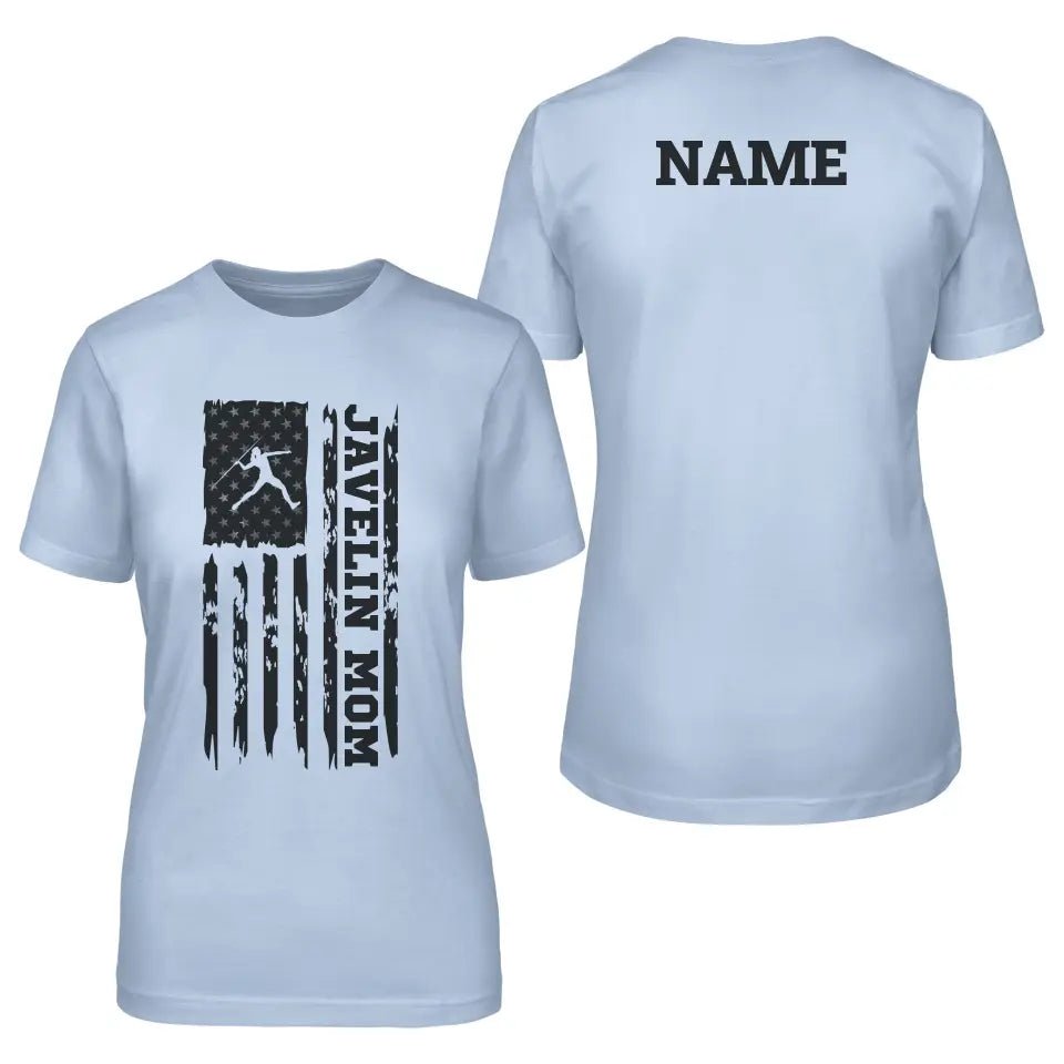 Javelin Mom Vertical Flag With Javelin Thrower Name on a Unisex T-Shirt with a Black Graphic
