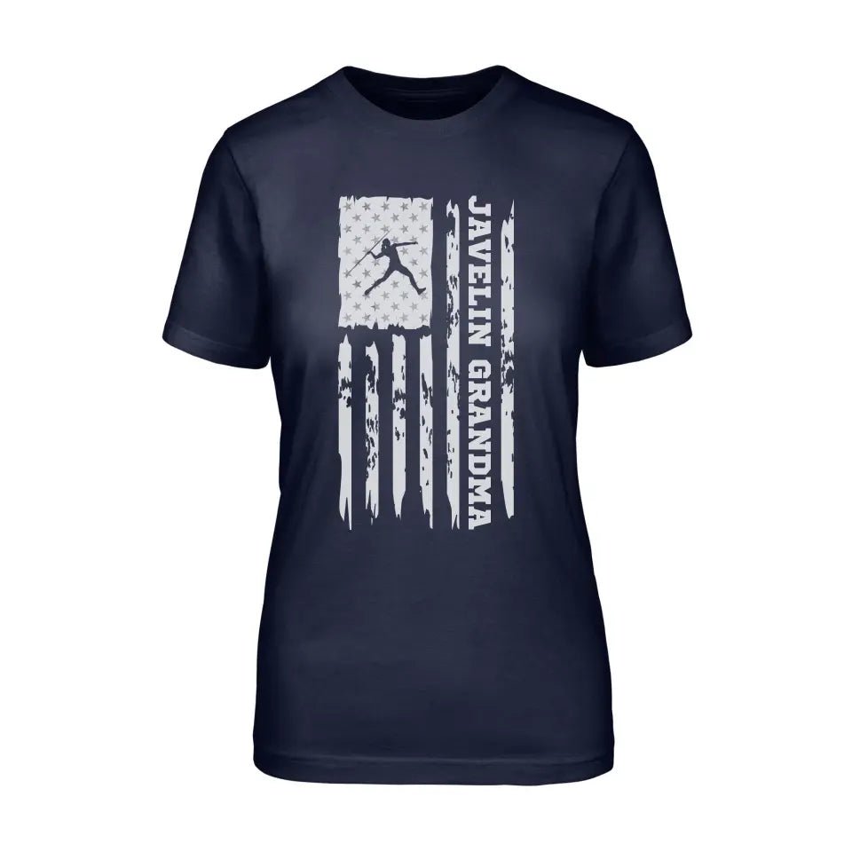 Javelin Grandma Vertical Flag on a Unisex T-Shirt with a White Graphic