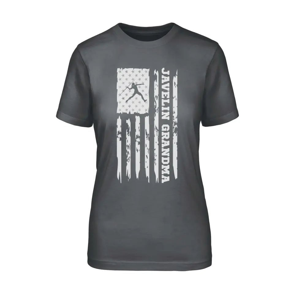 Javelin Grandma Vertical Flag on a Unisex T-Shirt with a White Graphic