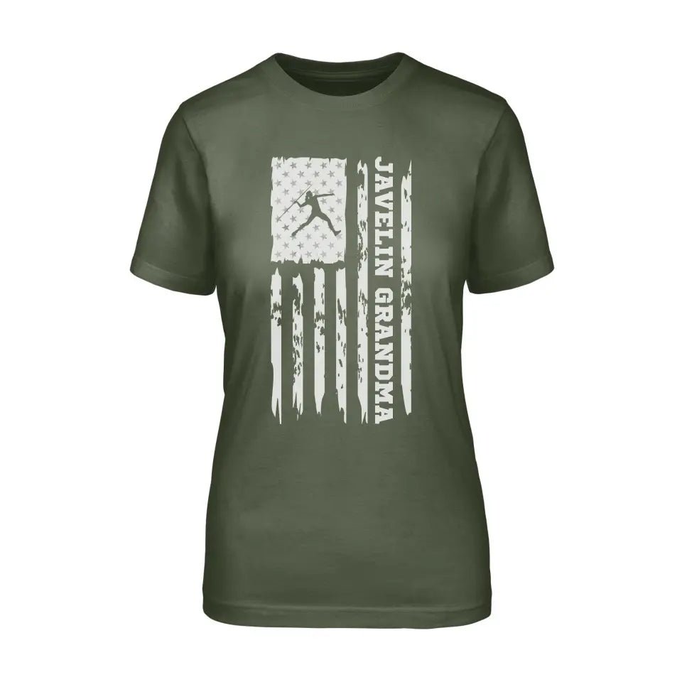 Javelin Grandma Vertical Flag on a Unisex T-Shirt with a White Graphic