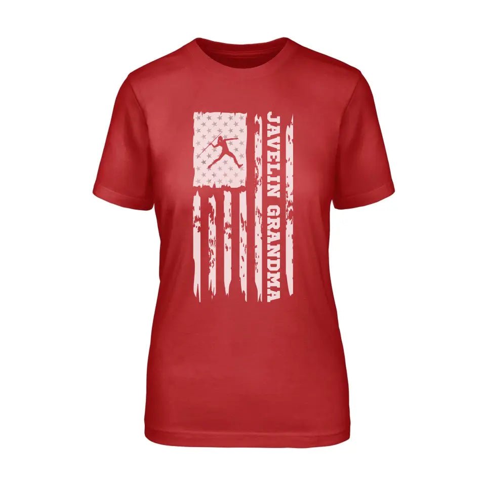 Javelin Grandma Vertical Flag on a Unisex T-Shirt with a White Graphic