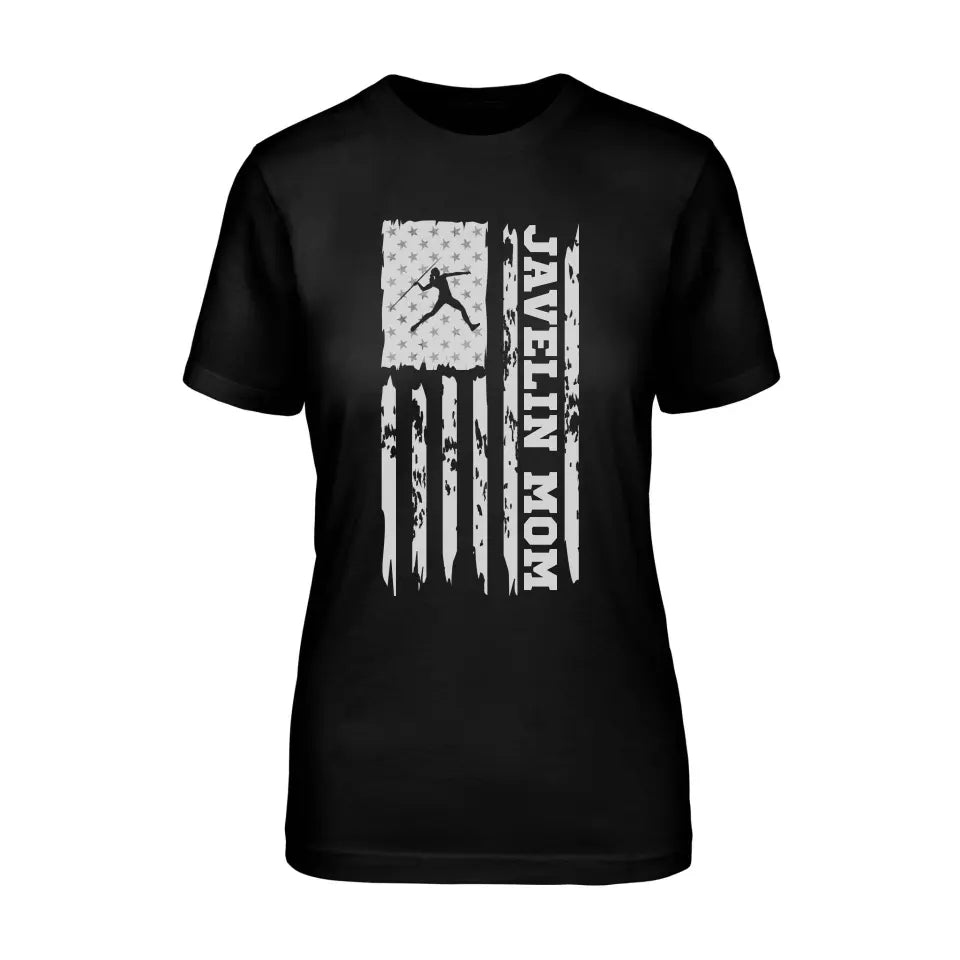 Javelin Mom Vertical Flag on a Unisex T-Shirt with a White Graphic