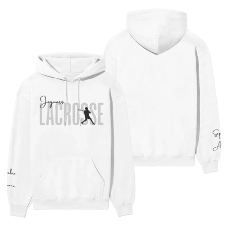 Personalized Lacrosse on a Hoodie With Modern Bold Designs and Lacrosse Player Name on Sleeve on a Hoodie