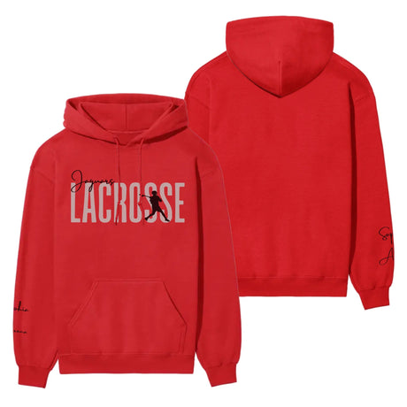 Personalized Lacrosse on a Hoodie With Modern Bold Designs and Lacrosse Player Name on Sleeve on a Hoodie
