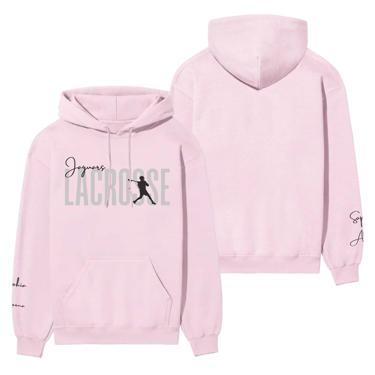 Personalized Lacrosse on a Hoodie With Modern Bold Designs and Lacrosse Player Name on Sleeve on a Hoodie