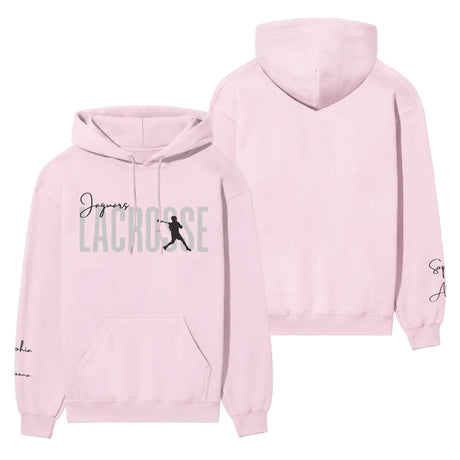 Personalized Lacrosse on a Hoodie With Modern Bold Designs and Lacrosse Player Name on Sleeve on a Hoodie