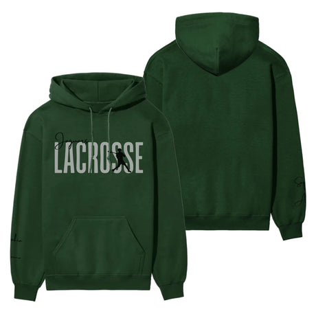 Personalized Lacrosse on a Hoodie With Modern Bold Designs and Lacrosse Player Name on Sleeve on a Hoodie