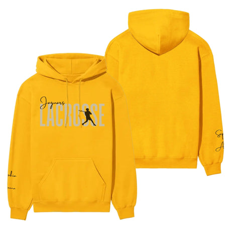 Personalized Lacrosse on a Hoodie With Modern Bold Designs and Lacrosse Player Name on Sleeve on a Hoodie