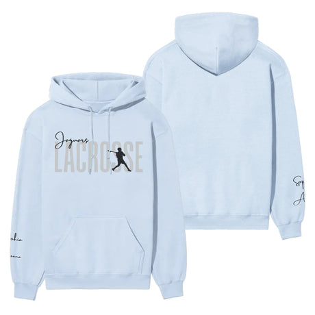 Personalized Lacrosse on a Hoodie With Modern Bold Designs and Lacrosse Player Name on Sleeve on a Hoodie