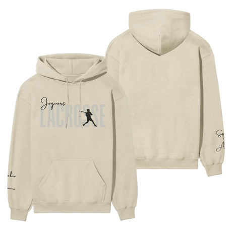 Personalized Lacrosse on a Hoodie With Modern Bold Designs and Lacrosse Player Name on Sleeve on a Hoodie