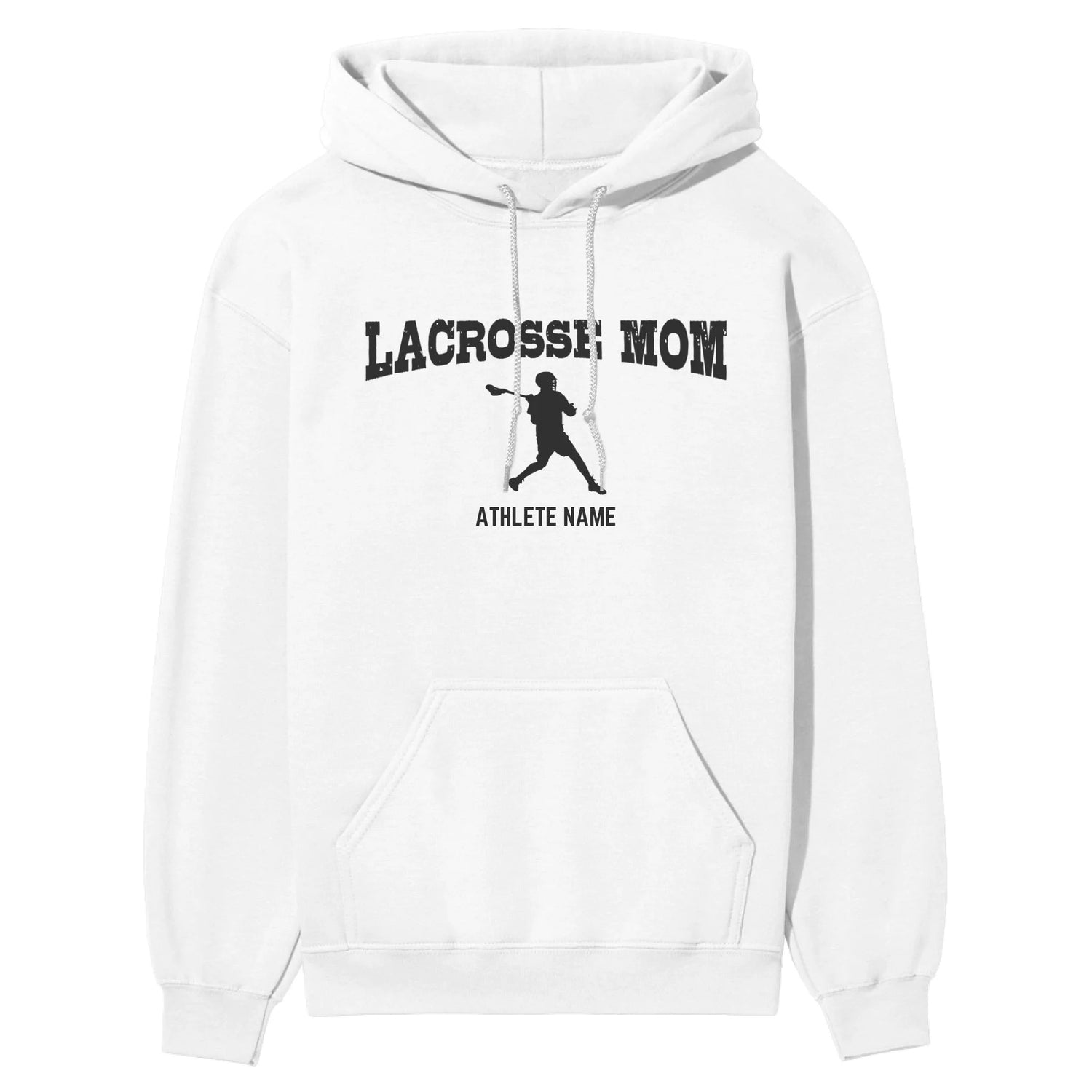 Lacrosse Mom with Lacrosse Player Icon and Lacrosse Player Name on a Hoodie with a Black Graphic
