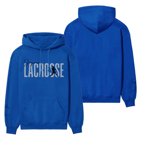 Personalized Lacrosse on a Hoodie With Modern Bold Designs and Lacrosse Player Name on Sleeve on a Hoodie