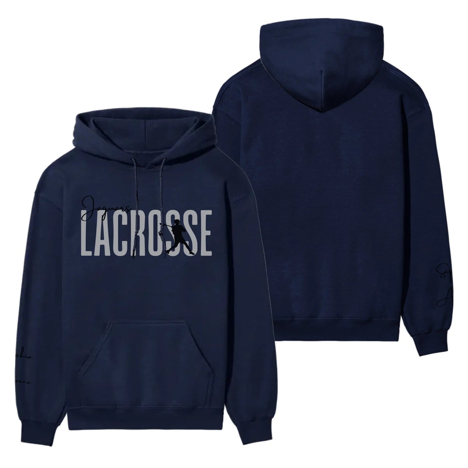 Personalized Lacrosse on a Hoodie With Modern Bold Designs and Lacrosse Player Name on Sleeve on a Hoodie