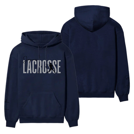 Personalized Lacrosse on a Hoodie With Modern Bold Designs and Lacrosse Player Name on Sleeve on a Hoodie