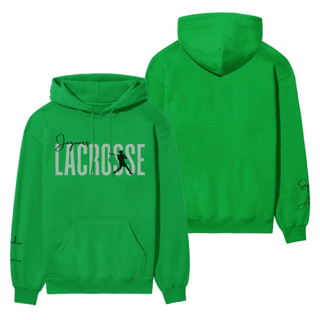 Personalized Lacrosse on a Hoodie With Modern Bold Designs and Lacrosse Player Name on Sleeve on a Hoodie