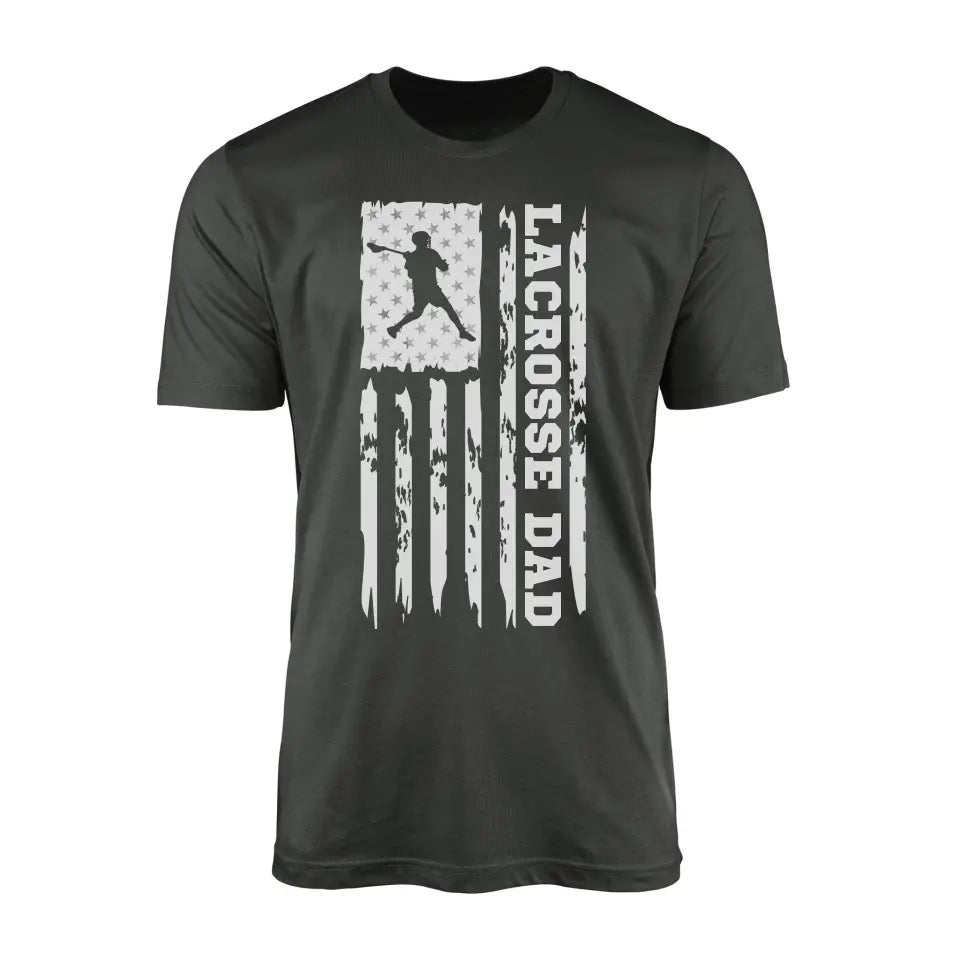 Lacrosse Dad Vertical Flag on a Men's T-Shirt with a White Graphic