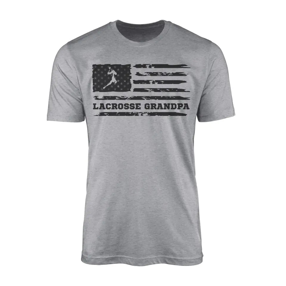 Lacrosse Grandpa Horizontal Flag on a Men's T-Shirt with a Black Graphic