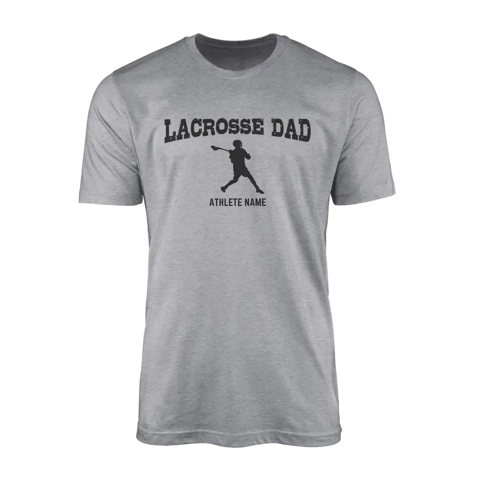 Lacrosse Dad with Lacrosse Player Icon and Lacrosse Player Name on a Men's T-Shirt with a Black Graphic