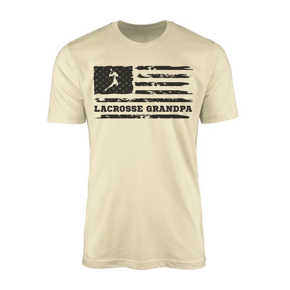 Lacrosse Grandpa Horizontal Flag on a Men's T-Shirt with a Black Graphic