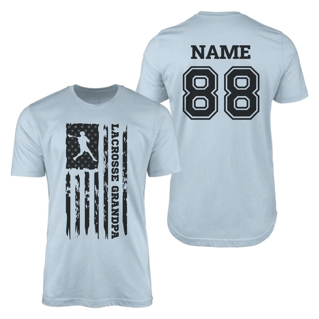 Lacrosse Grandpa Vertical Flag With Lacrosse Player Name on a Men's T-Shirt with a Black Graphic