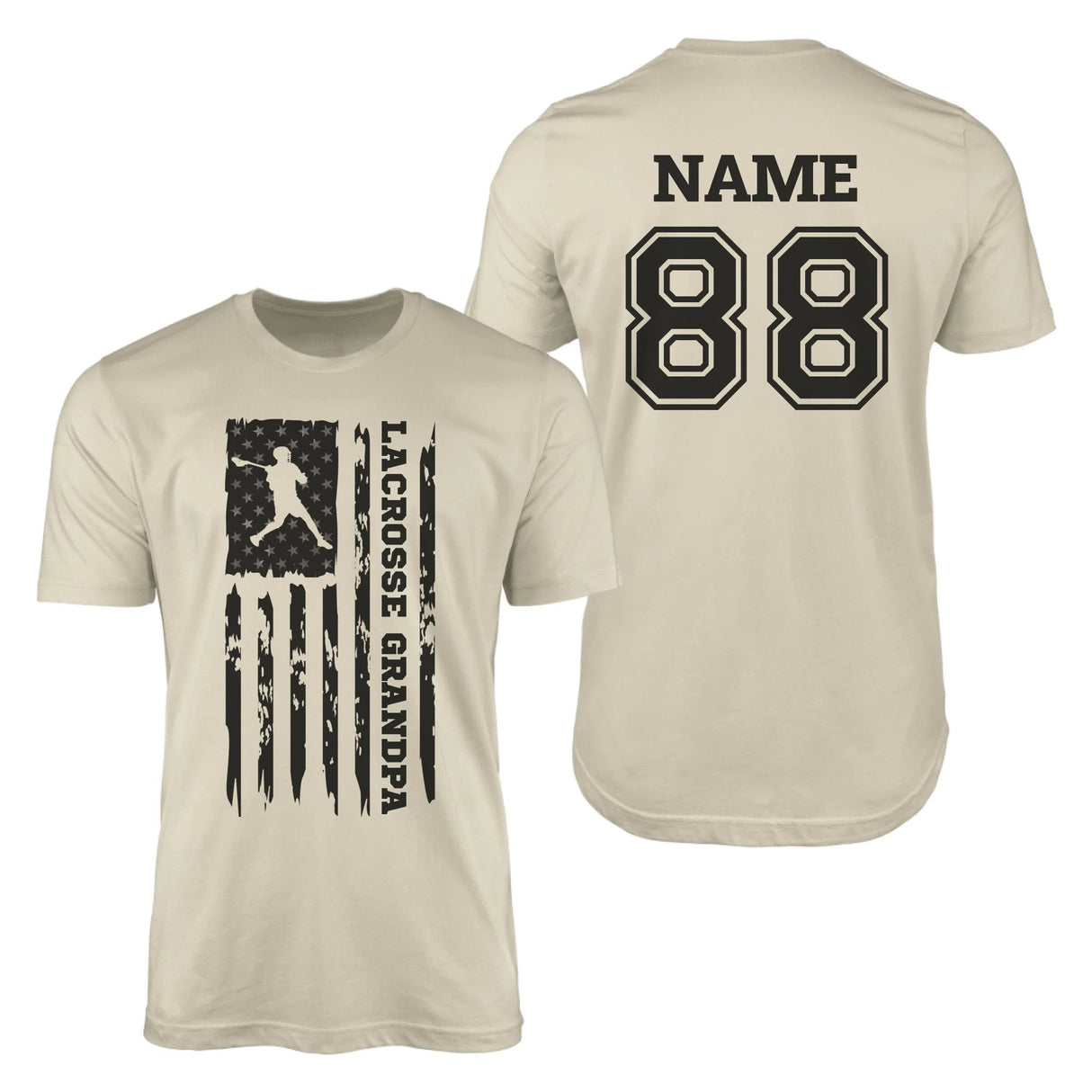 Lacrosse Grandpa Vertical Flag With Lacrosse Player Name on a Men's T-Shirt with a Black Graphic